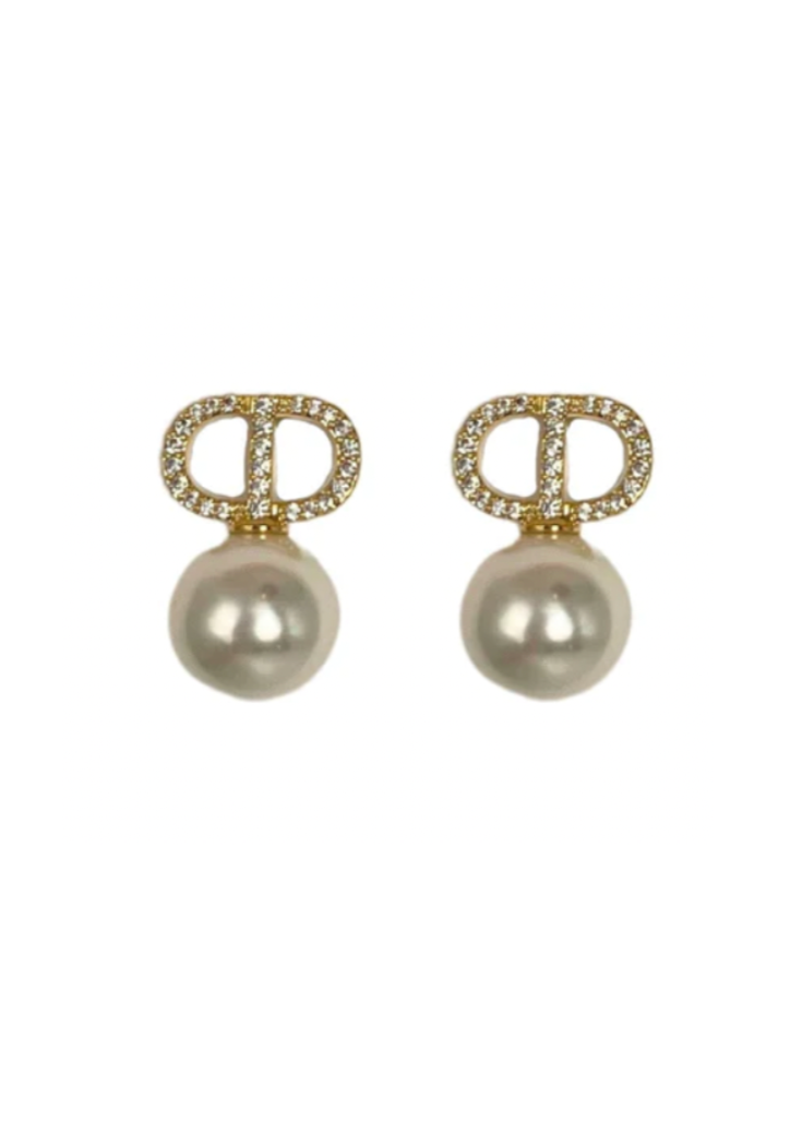 Riad Pave Pearl Earring, Gold