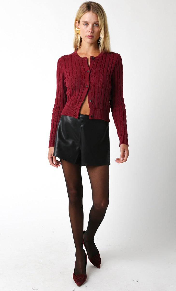 Cassidy Cableknit Sweater, Burgundy