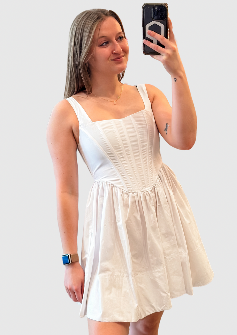 Mylie Corset Detail Mini Dress, White