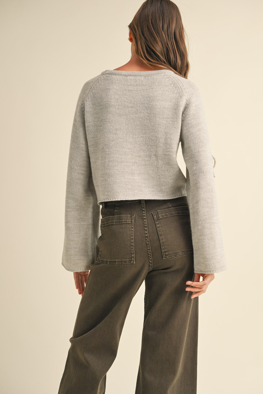 Tie Sleeve Pullover Sweater, Grey