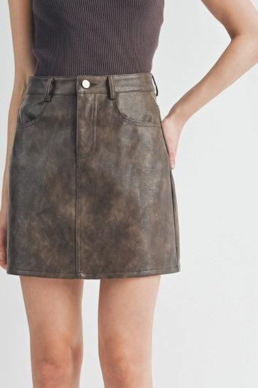 Rebel Vegan Leather Mini Skirt, Chocolate