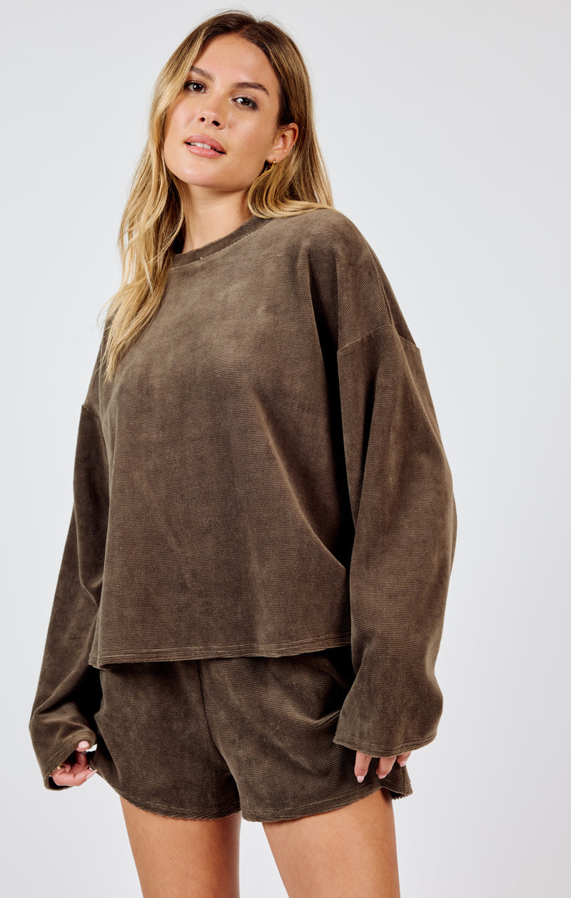 Come Over Brushed Crewneck Sweater, Brown