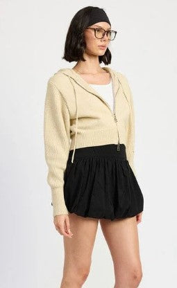 Zip Up Hoodie Sweater, Ecru