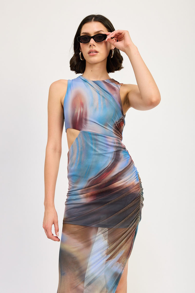 Cutout Marble Mesh Dress, Multi