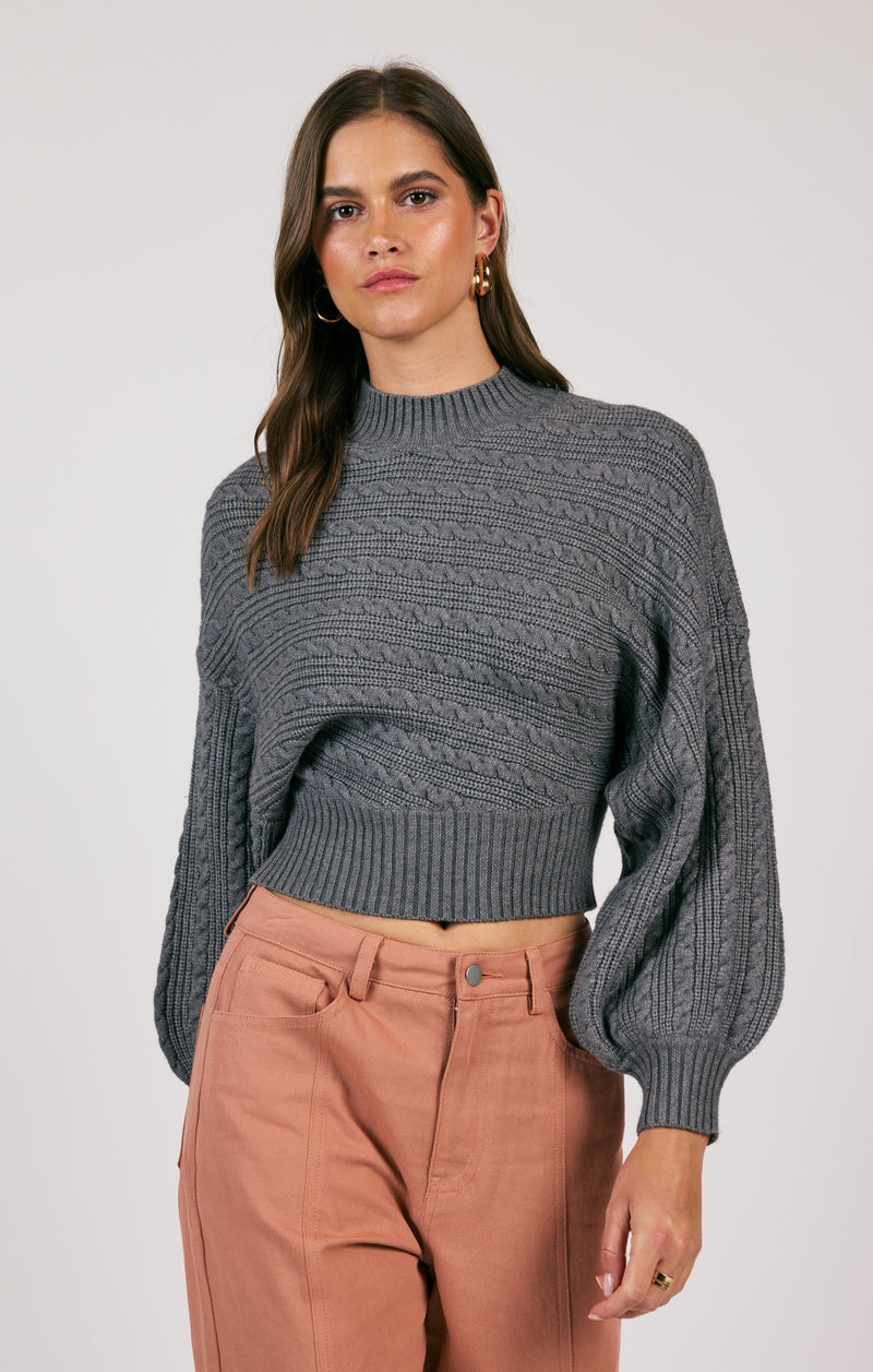 Along the Vines Cable Knit Sweater, Charcoal