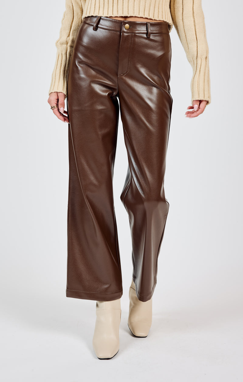 Night Vision Faux Leather Pants, Brown