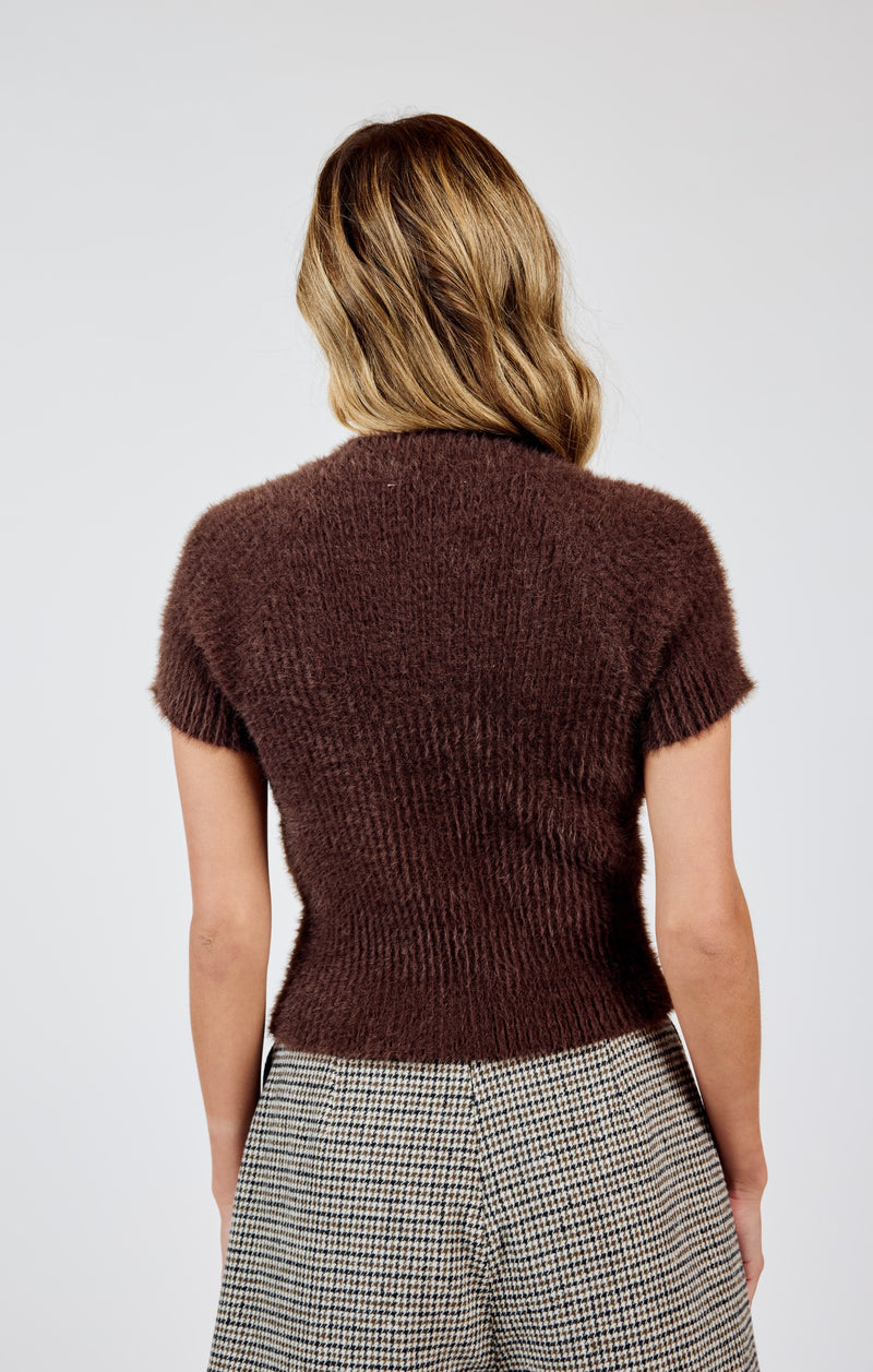 Rudy Ribbed Short Sleeve Sweater, Brown