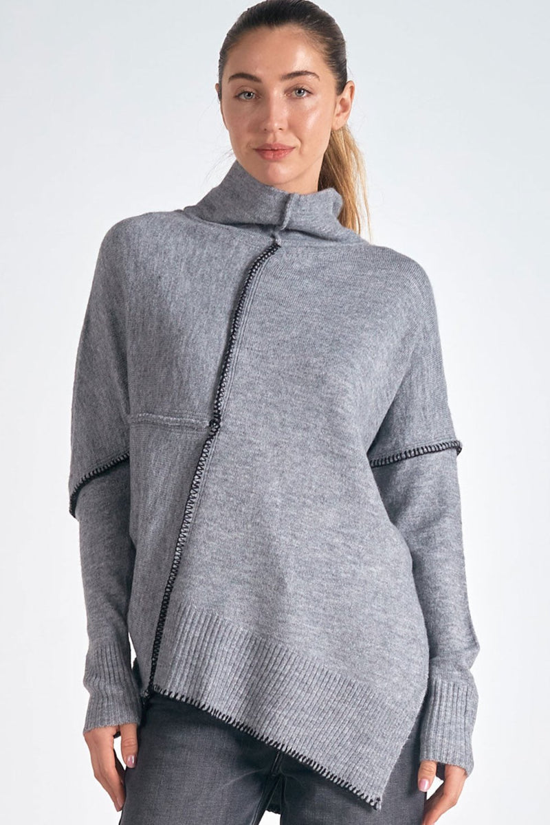 Asymmetrical Pullover Sweater, Grey