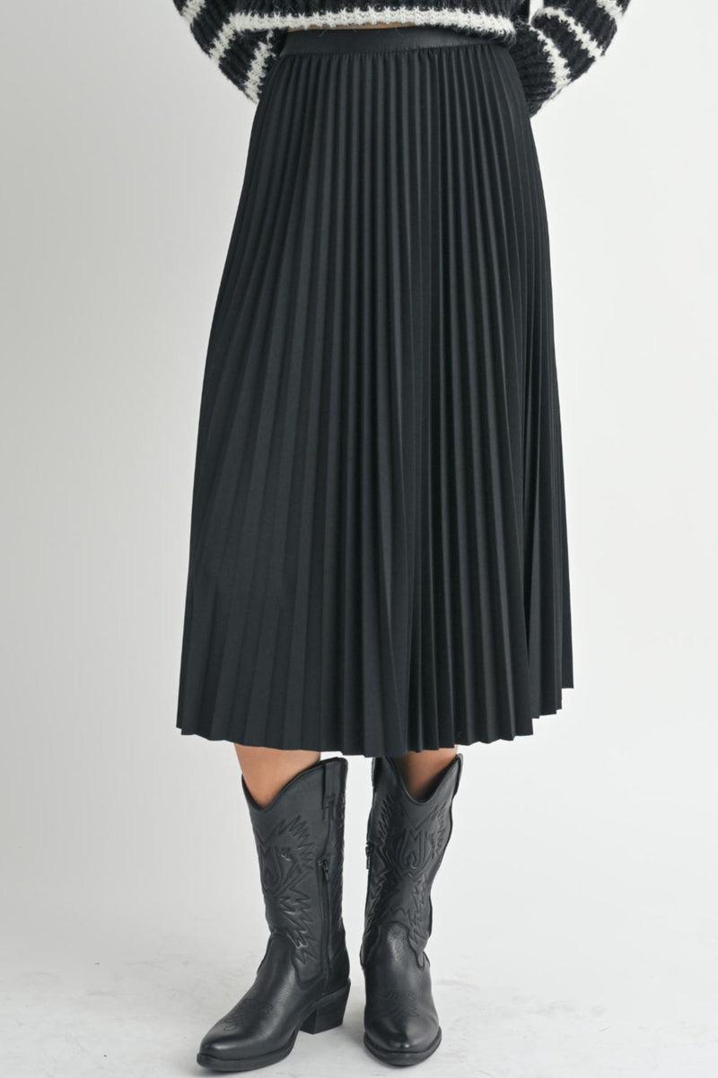 Full of Charm Pleated Midi Skirt, Black