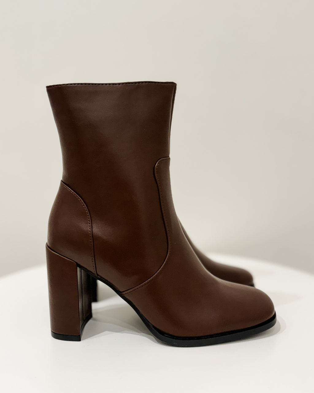 Ivy Square Toe PU Bootie, Brown