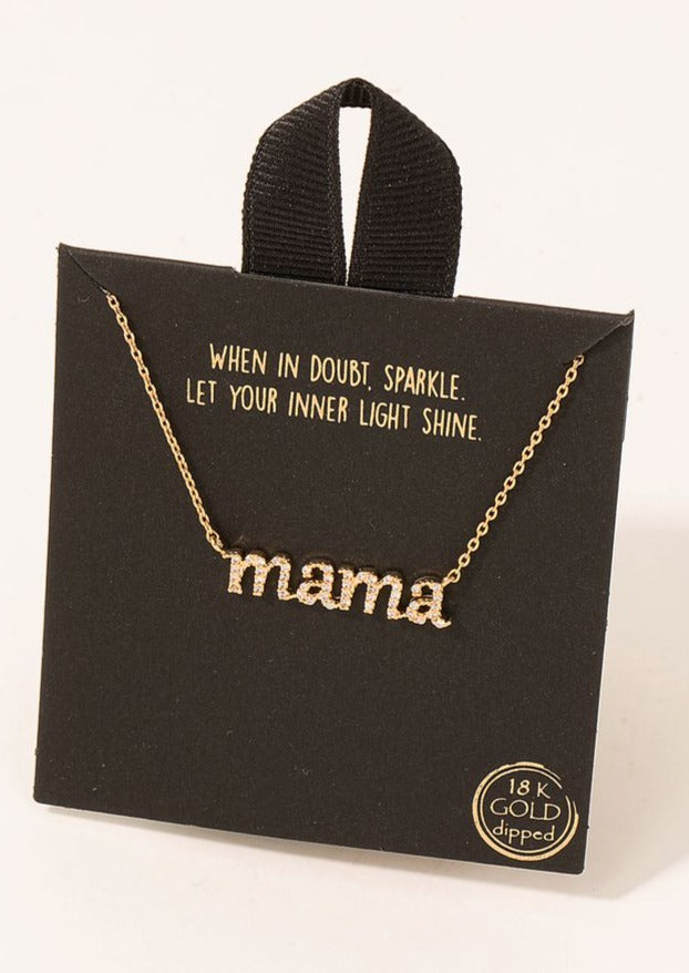 Pave Mama Pendant Necklace, Gold
