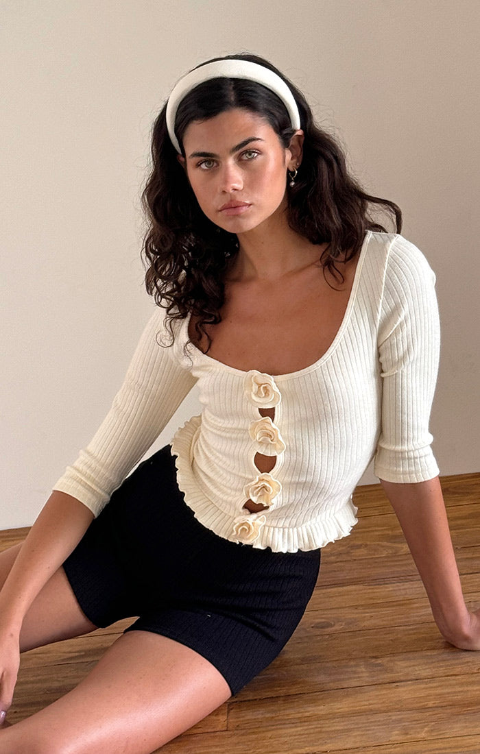 Harpan Rosette Knit Top, Ivory