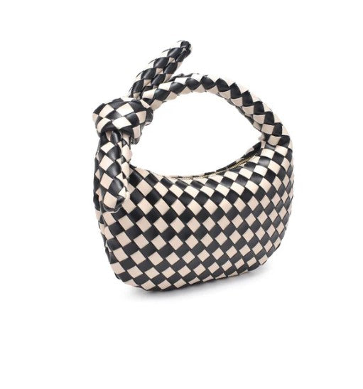 Lizbeth Checkered Tie Handbag, Black/Ivory