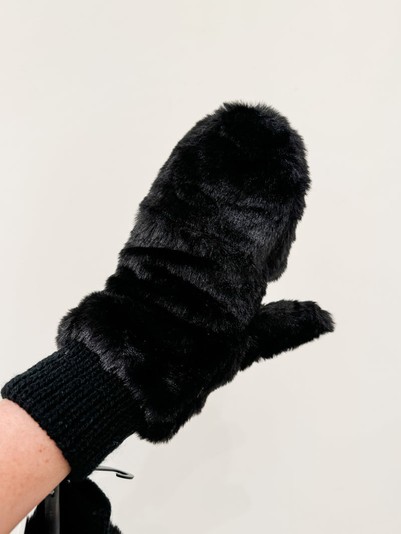 Solid Faux Fur Mittens