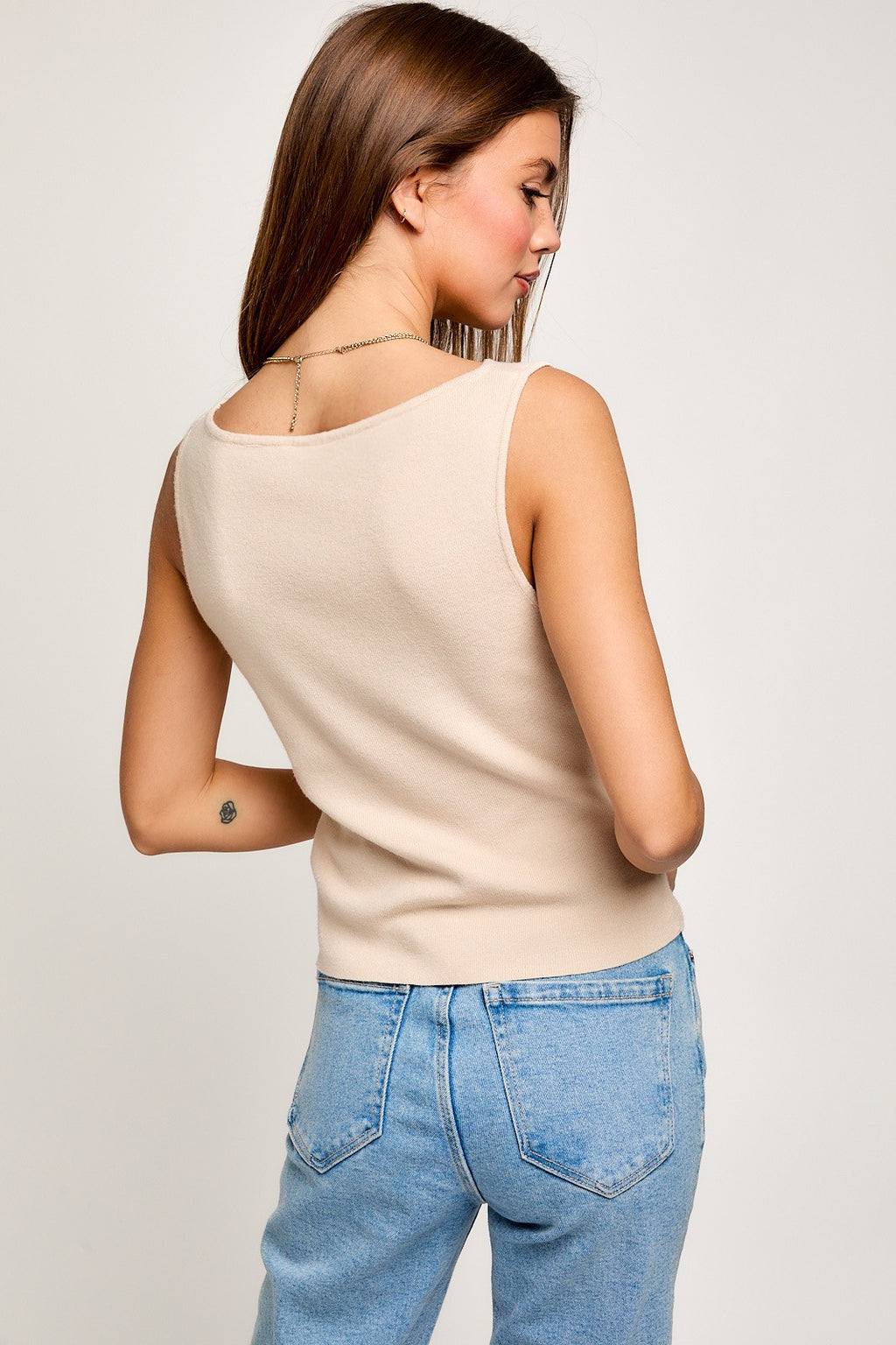 Boat Neck Sleeveless Sweater Top, Cream