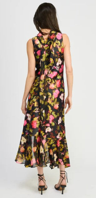 Maura Maxi Dress, Black Fuchsia