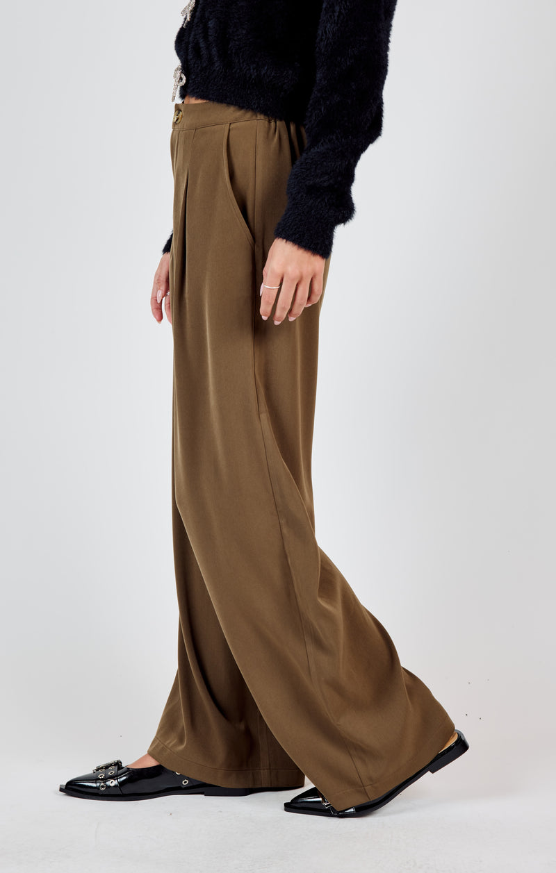 Silent Streets Wide Leg Pleated Pants, Brown