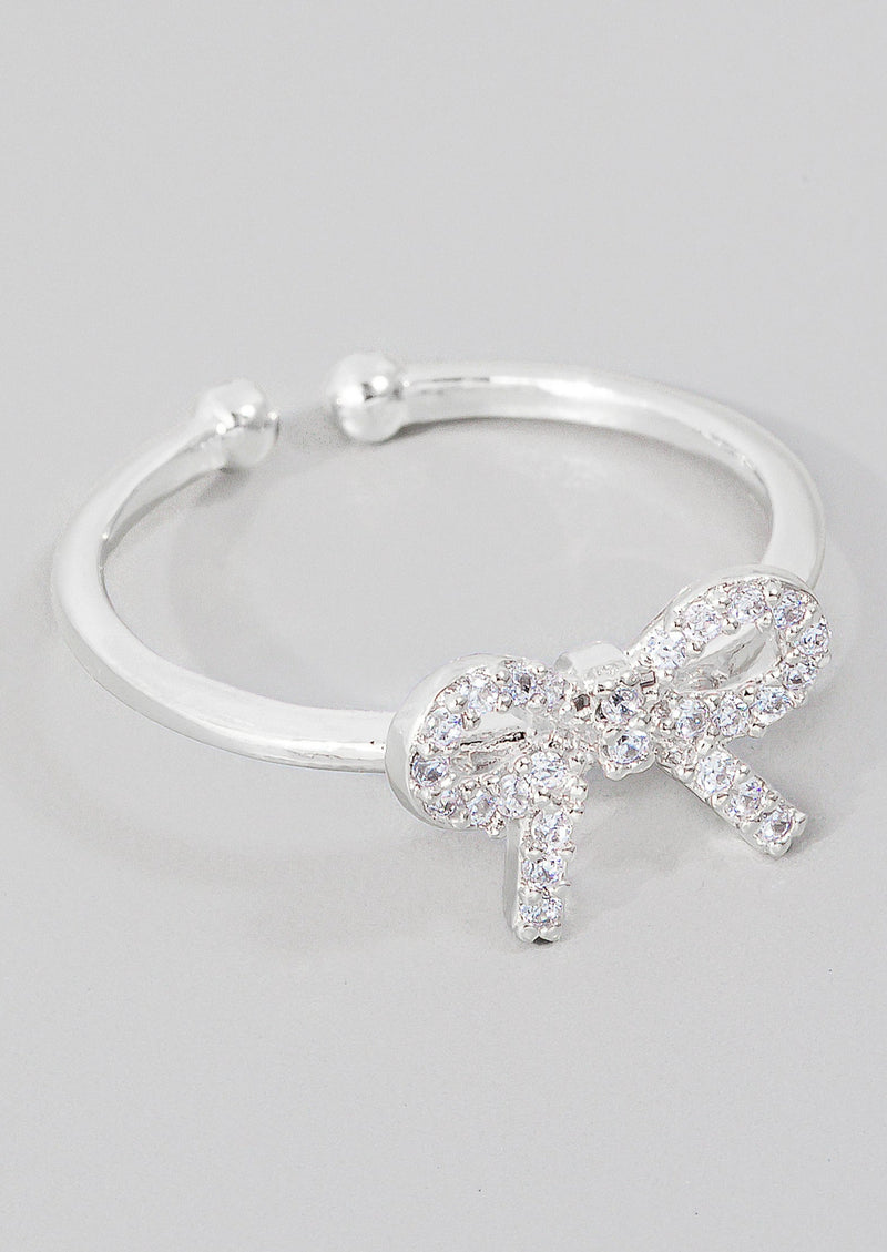 Pave Ribbon Bow Open Band Ring, Silver