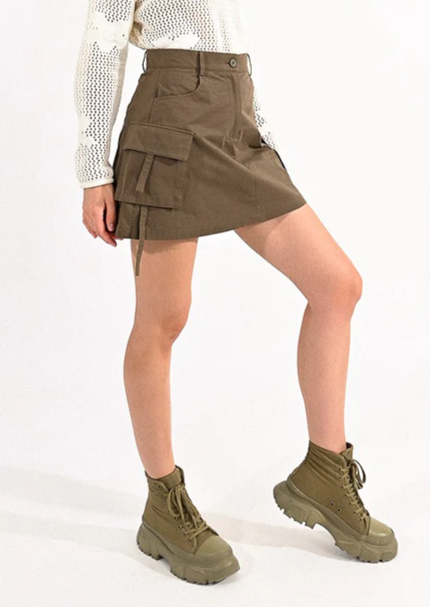 Cargo Pocket Mini Skirt, Khaki