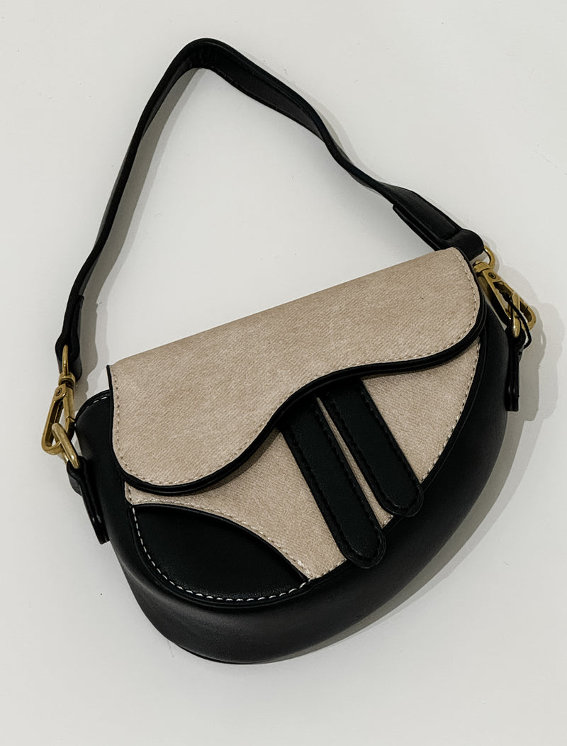 Mini Saddle Bag, Black/Beige