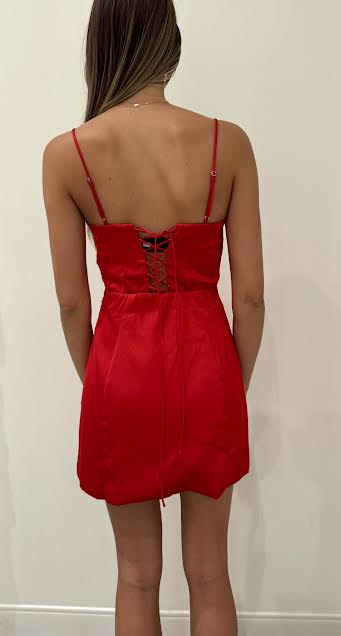 Corset Satin Mini Dress, Crimson