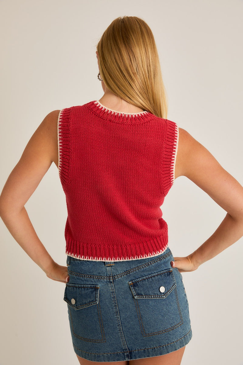 Contrast Sweater Vest, Red