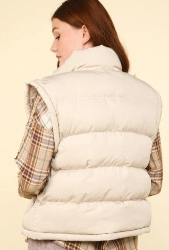 Oversized Puffer Vest, Ecru