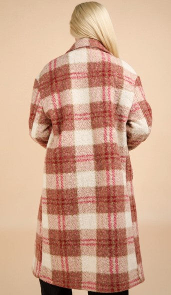 Oversized Plaid Coat, Rose Mix