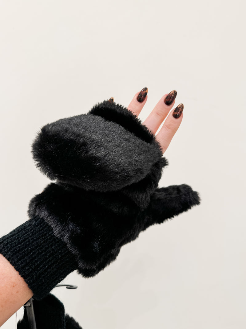 Solid Faux Fur Mittens