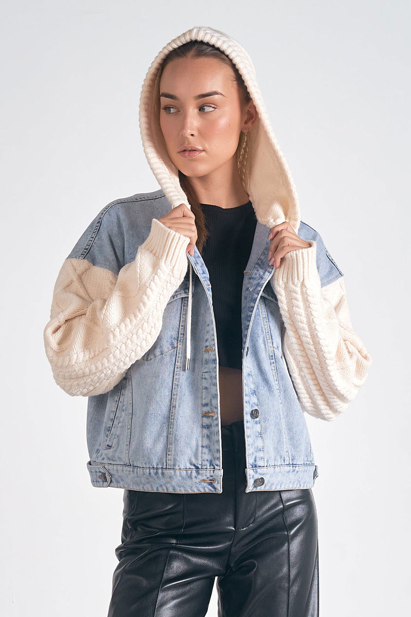 Hoodie Jacket, Denim/White