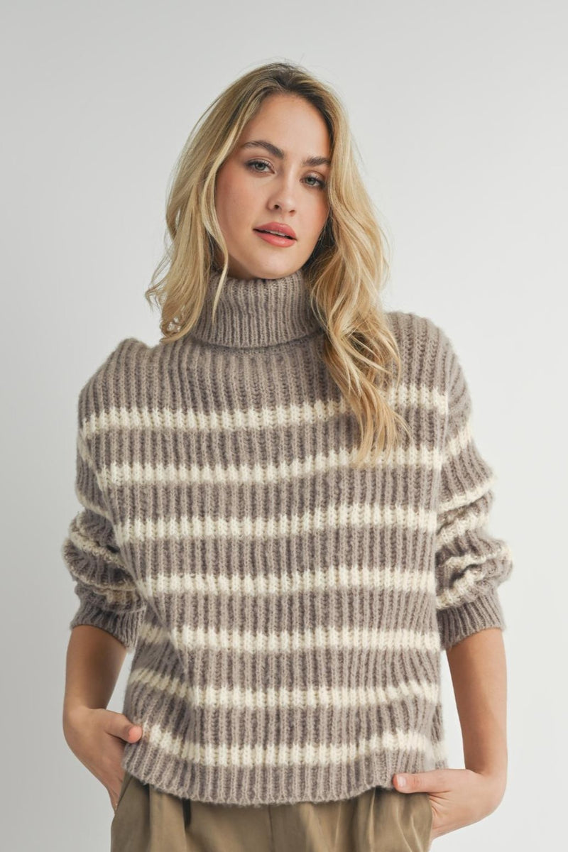 Aki Turtleneck Striped Sweater, Moss