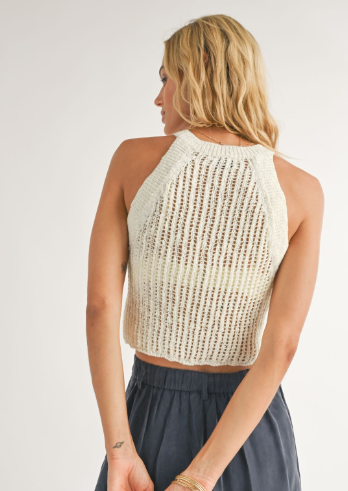 Rachel Open Knit Tank, White