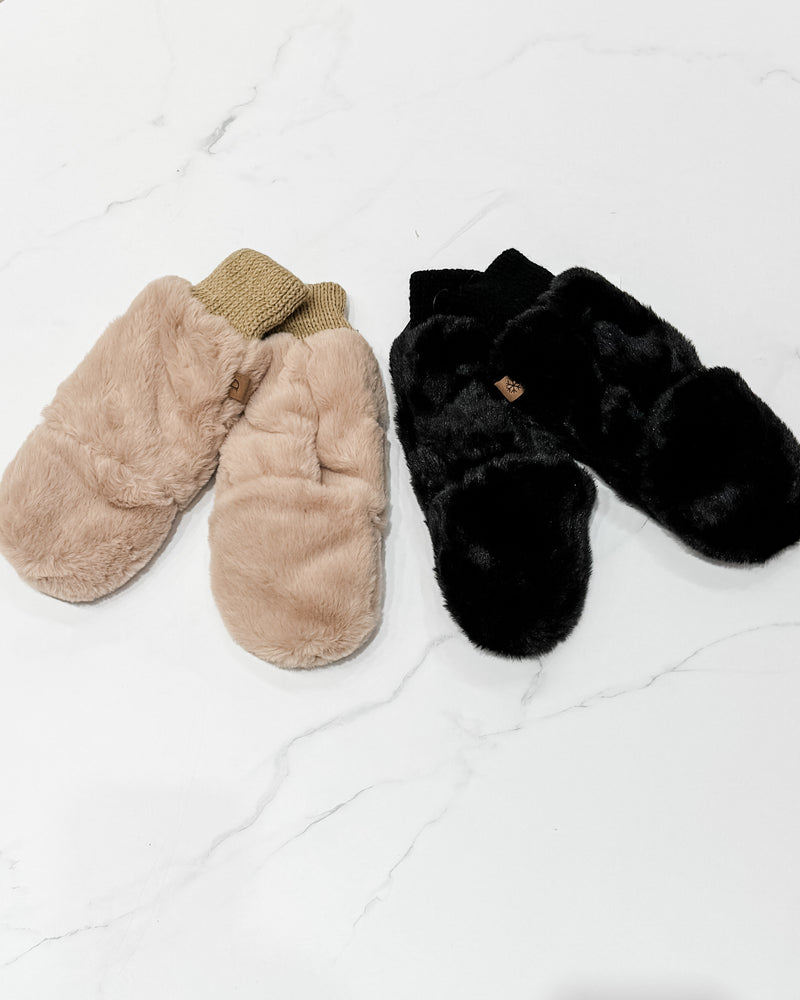 Solid Faux Fur Mittens