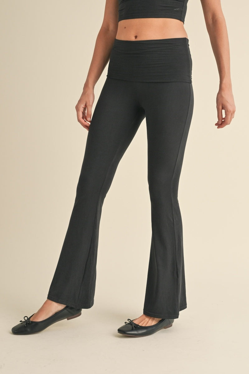 Soft Knit Foldover Pants, Black