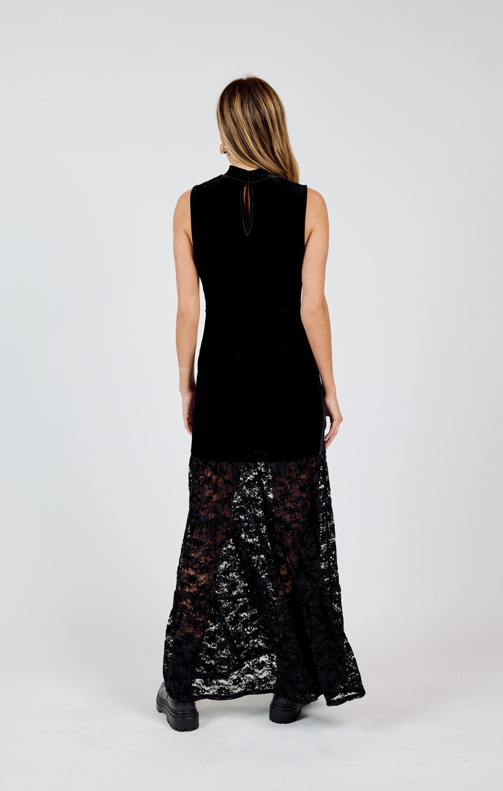 At Dusk Velvet Lace Contrast Maxi Dress, Black