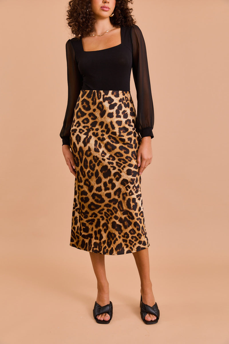 Leopard Midi Skirt, Brown