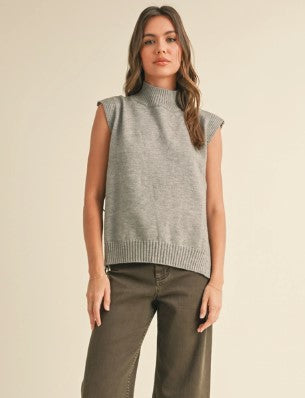 Turtleneck Sleeveless Sweater with Ties, Grey