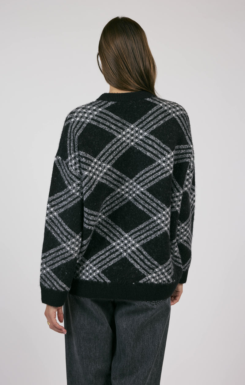 Brooke Plaid Print Sweater, Black/White