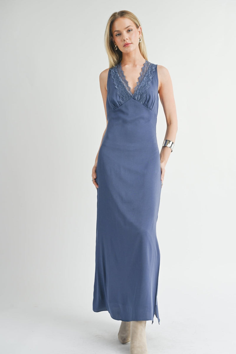 Write Poetry Lace Contrast Maxi Dress, Midnight