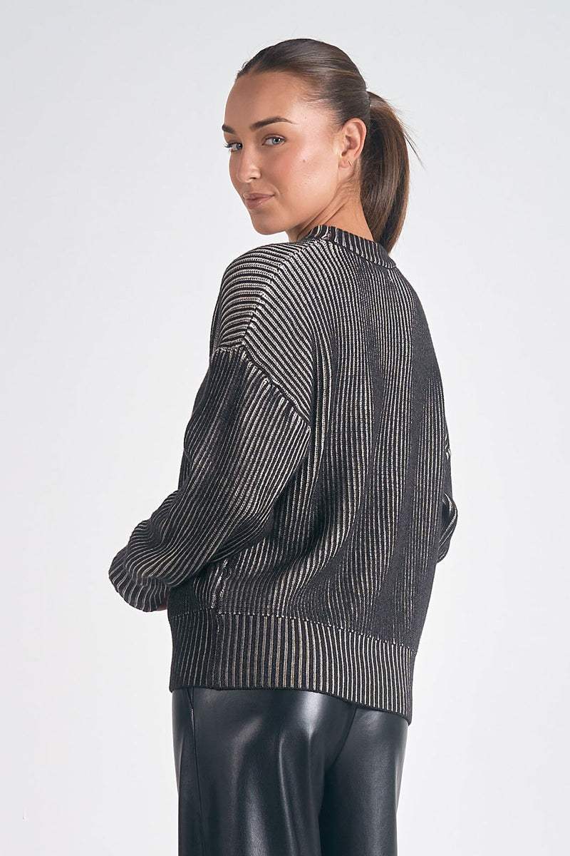 Ribbed Ombre Crewneck Sweater, Black/White