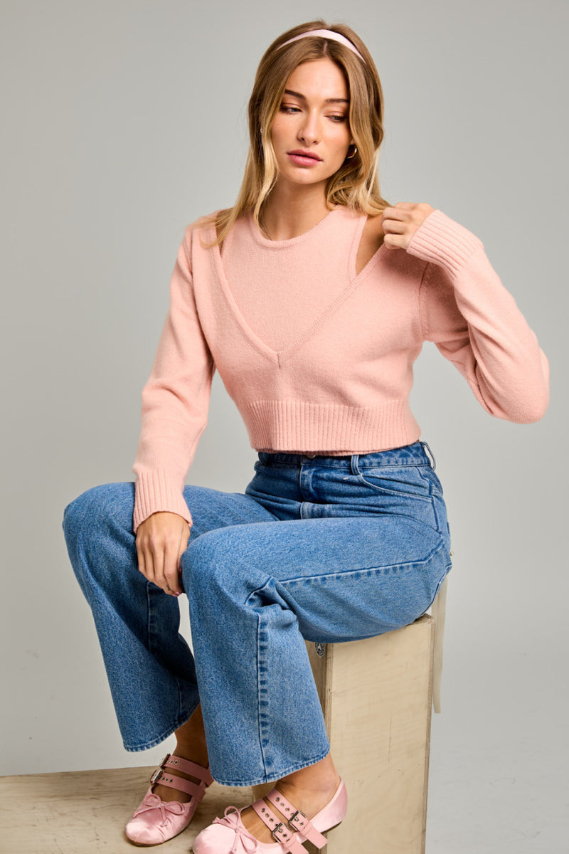 Double Layer Detail Sweater Top, Peach