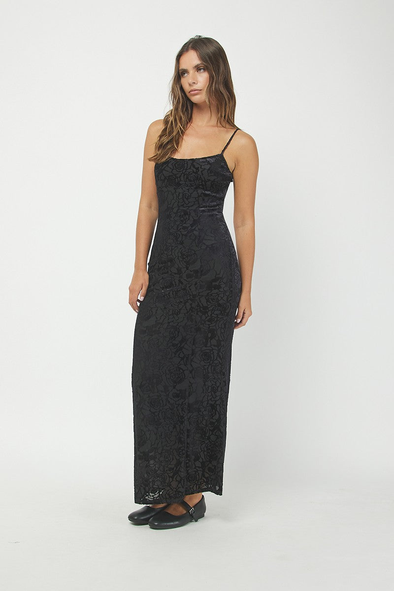 Burnout Floral Maxi Dress, Black