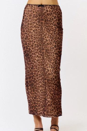 Leopard Mesh Maxi Skirt, Brown