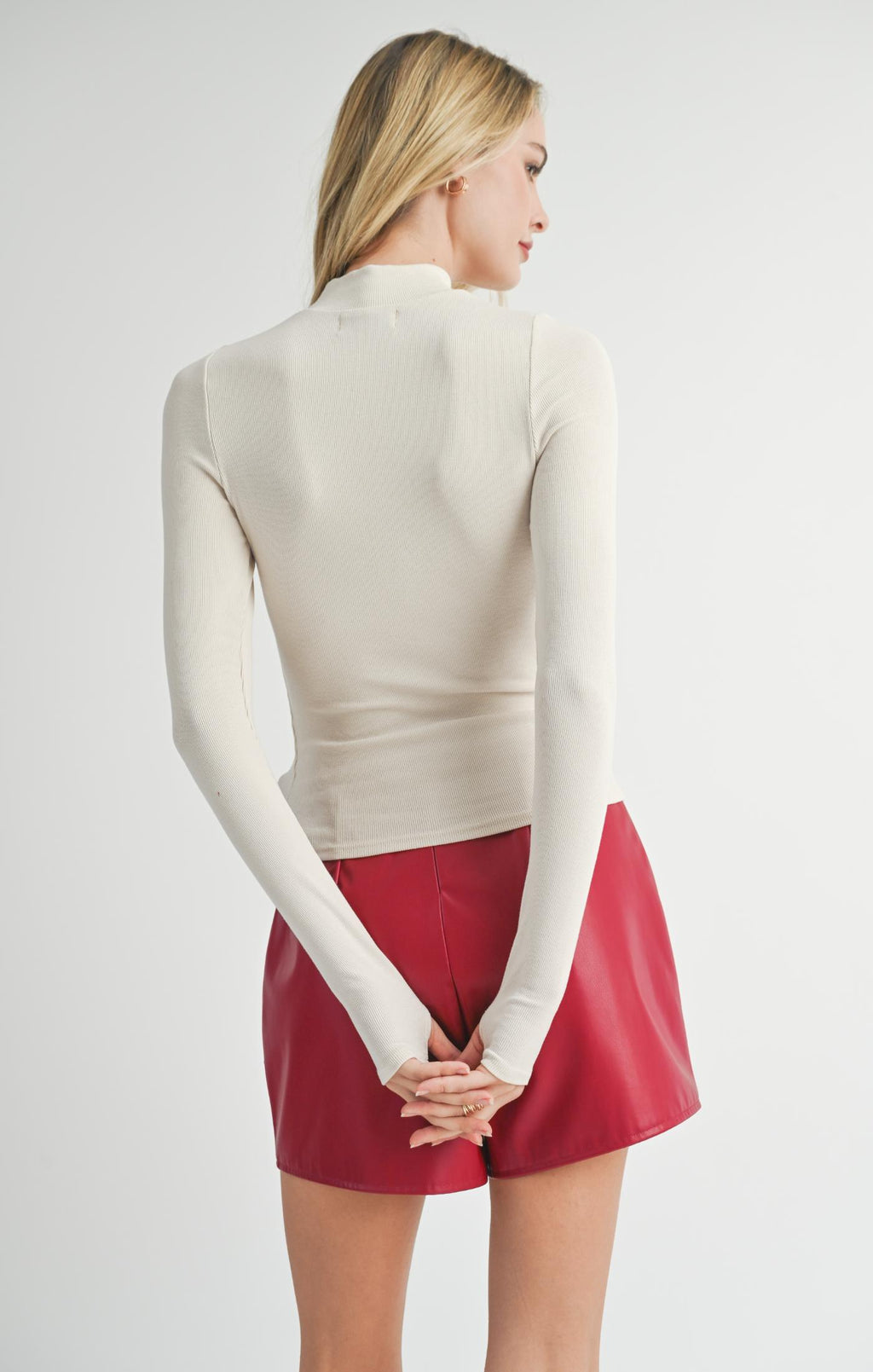 Ronan Mock Neck Knit Top, Cream