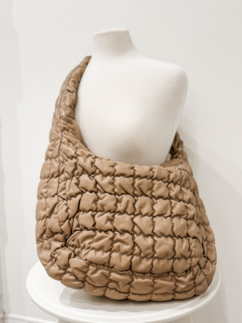 Large Quilted PU Bag, Beige