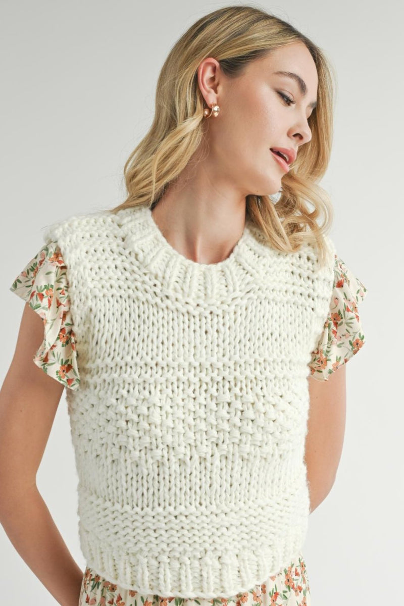 Isla Chuncky Knit Sweater Vest, Ivory