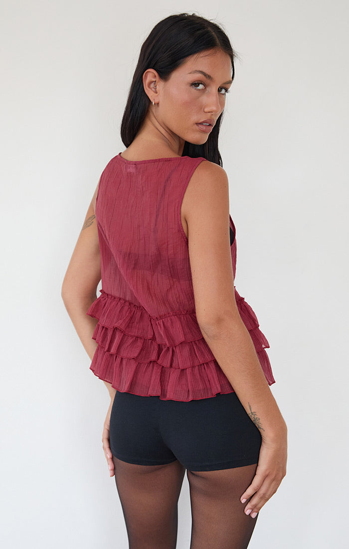 Chiffon Lamina Blouse, Maroon