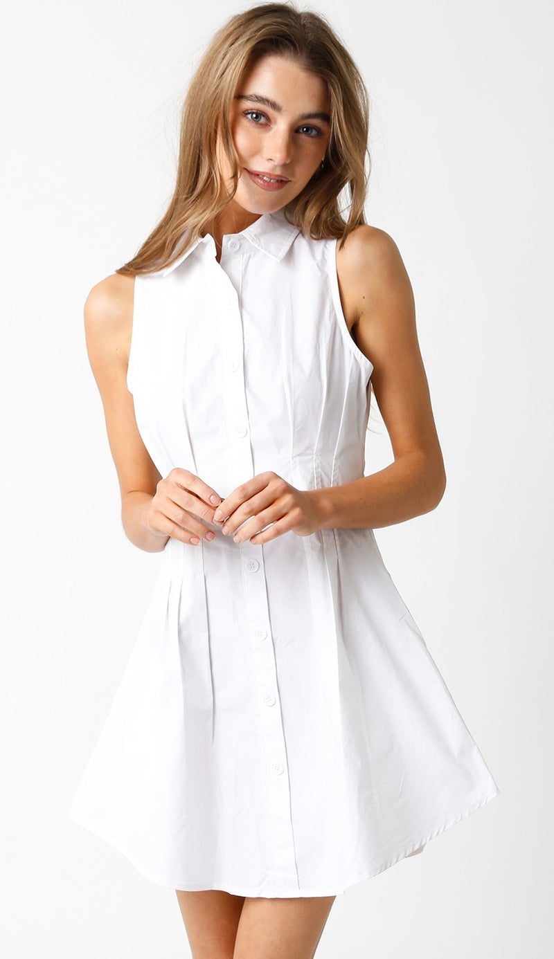 Sleeveless Collared Dress, White