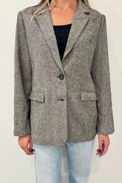 Avenues Buttoned Blazer w/ Pockets, Grey