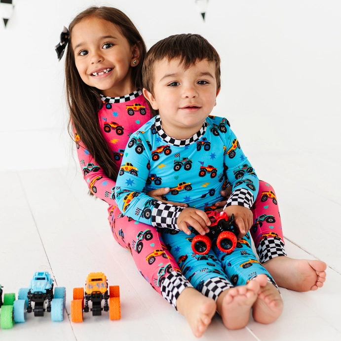 Pink Monster Trucks Kids Pajamas